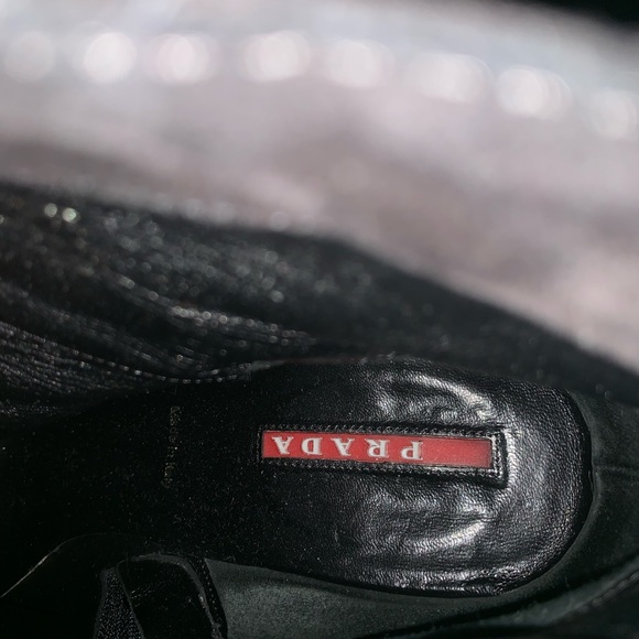 Black suede Prada wedge booties. - Picture 2 of 3